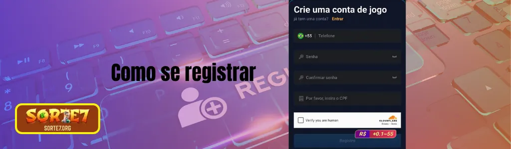 Formulário de cadastro no site do SORTE7 cassino