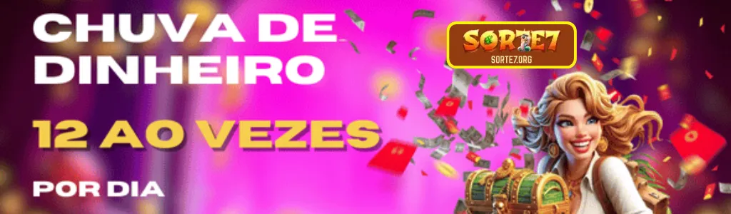 Participante recebendo prêmios na promoção Chuva de Dinheiro 12x do SORTE7 cassino.