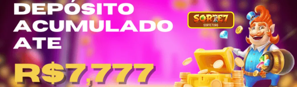 Bônus acumulado sendo liberado após depósito no SORTE7 cassino até R$7.777.